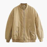 Women’s Long Sleeve Oversized Bomber Jacket with Round Neck