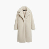 Women's Long Teddy Coat with Wide Collar