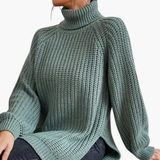 Women’s Loose-Fit Turtleneck Sweater with Long Sleeves and Ribbed Knit