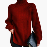 Women’s Loose-Fit Turtleneck Sweater with Long Sleeves and Ribbed Knit