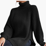 Women’s Loose-Fit Turtleneck Sweater with Long Sleeves and Ribbed Knit