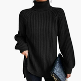 Women’s Loose-Fit Turtleneck Sweater with Long Sleeves and Ribbed Knit