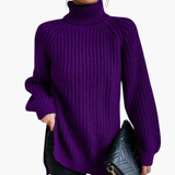 Women’s Loose-Fit Turtleneck Sweater with Long Sleeves and Ribbed Knit