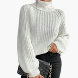 Women’s Loose-Fit Turtleneck Sweater with Long Sleeves and Ribbed Knit