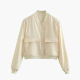 Women's Military-Inspired Bomber Jacket with Elastic Cuffs and Spacious Pockets
