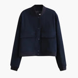 Women's Military-Inspired Bomber Jacket with Elastic Cuffs and Spacious Pockets