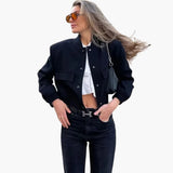 Women's Military-Inspired Bomber Jacket with Elastic Cuffs and Spacious Pockets