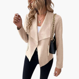 Women’s Open Front Jacket with Draped Lapels and Zip Pockets