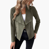 Women’s Open Front Jacket with Draped Lapels and Zip Pockets