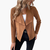 Women’s Open Front Jacket with Draped Lapels and Zip Pockets
