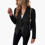 Women’s Open Front Jacket with Draped Lapels and Zip Pockets