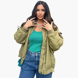 Women’s Oversized Bomber Jacket with Lining and Patch Pockets
