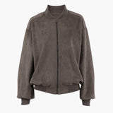 Women’s Oversized Bomber Jacket with Stand Collar and Voluminous Sleeves