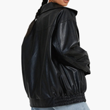 Women’s Oversized Bomber Jacket with Zip Closure and Long Sleeves