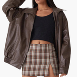Women’s Oversized Bomber Jacket with Zip Closure and Long Sleeves