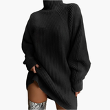 Women's Oversized Turtleneck Sweater with Ribbed Knit Texture