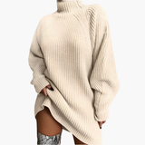 Women's Oversized Turtleneck Sweater with Ribbed Knit Texture