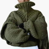 Women’s Oversized Turtleneck Sweater with Ribbed Knit and Long Sleeves
