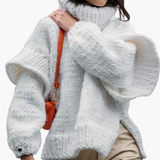 Women’s Oversized Turtleneck Sweater with Ribbed Knit and Long Sleeves
