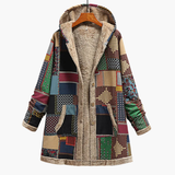 Women’s Patchwork Overcoat with Soft Lining and Hood