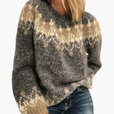 Women’s Patterned Knit Sweater with Crew Neck and Ribbed Hem