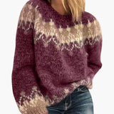 Women’s Patterned Knit Sweater with Crew Neck and Ribbed Hem