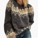 Women’s Patterned Knit Sweater with Crew Neck and Ribbed Hem