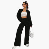 Women’s Plain Woven Bomber Jacket and Pants Set