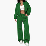 Women’s Plain Woven Bomber Jacket and Pants Set