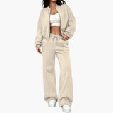 Women’s Plain Woven Bomber Jacket and Pants Set