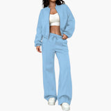 Women’s Plain Woven Bomber Jacket and Pants Set