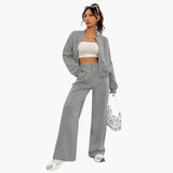 Women’s Plain Woven Bomber Jacket and Pants Set