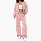 Women’s Plain Woven Bomber Jacket and Pants Set