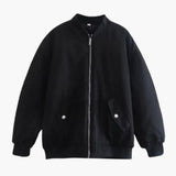 Women’s Plus-Size Bomber Jacket with Zip and Side Pockets