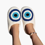 Women’s Plush Slippers with Closed Toe and Eye Pattern