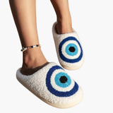 Women’s Plush Slippers with Closed Toe and Eye Pattern