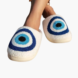 Women’s Plush Slippers with Closed Toe and Eye Pattern