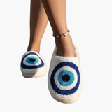 Women’s Plush Slippers with Closed Toe and Eye Pattern