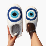 Women’s Plush Slippers with Closed Toe and Eye Pattern