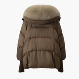 Women’s Puffer Jacket with Faux Fur Collar and Ribbed Cuffs