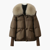 Women’s Puffer Jacket with Faux Fur Collar and Ribbed Cuffs