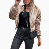 Women’s Quilted Bomber Jacket with Zip and Side Pockets