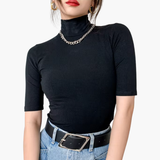 Women’s Short-Sleeve Turtleneck Top with Slim Fit