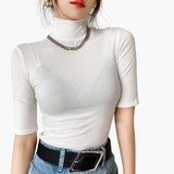 Women’s Short-Sleeve Turtleneck Top with Slim Fit