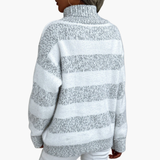 Women's Striped Turtleneck Sweater with Long Sleeves and Ribbed Edges
