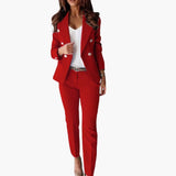 Women’s Suit Set with Double-Breasted Blazer and Straight-Leg Trousers
