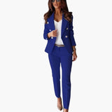 Women’s Suit Set with Double-Breasted Blazer and Straight-Leg Trousers