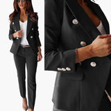 Women’s Suit Set with Double-Breasted Blazer and Straight-Leg Trousers