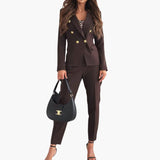 Women’s Suit Set with Double-Breasted Blazer and Straight-Leg Trousers