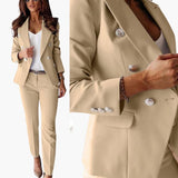 Women’s Suit Set with Double-Breasted Blazer and Straight-Leg Trousers